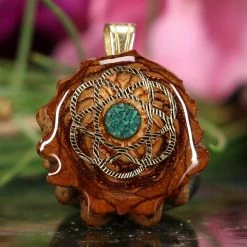 TEP Pendants Crushed Malachite (Glows) With Gold Seed Of Life