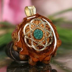 TEP Pendants Crushed Malachite (Glows) With Gold Seed Of Life