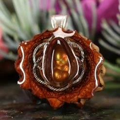 TEP Pendants Mexican Fire Agate With Silver Seed Of Life