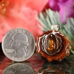 TEP Pendants Mexican Fire Agate With Silver Seed Of Life
