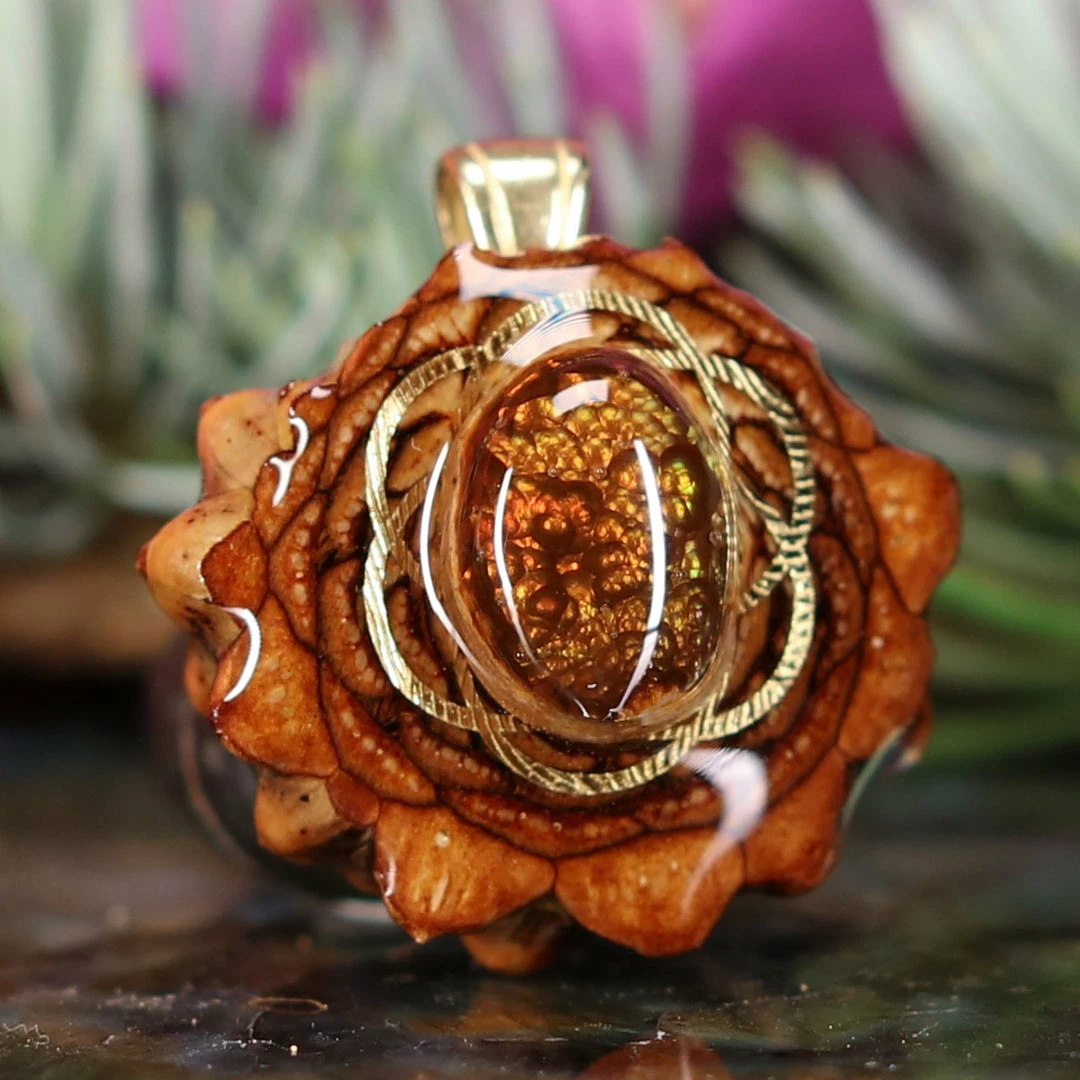 TEP Pendants Mexican Fire Agate With Gold Seed Of Life 5 TEP Pendants Mexican Fire Agate With Gold Seed Of Life