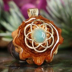 TEP Amazonite With Gold Seed Of Life Pendants