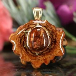 TEP Pendants Mexican Fire Agate With Gold Merkaba