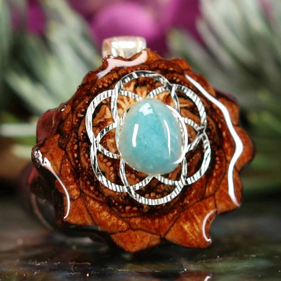 TEP Pendants Amazonite With Silver Seed Of Life 5 TEP Pendants Amazonite With Silver Seed Of Life