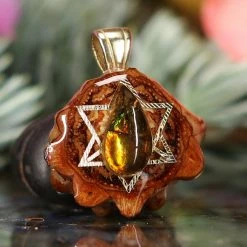 TEP Ammolite With Gold Merkaba Pendants