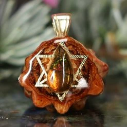 TEP Ammolite With Gold Merkaba Pendants