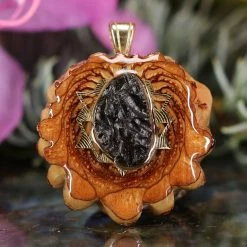 TEP Pendants Moldavite With Gold 64 Star Tetrahedron