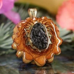TEP Pendants Moldavite With Gold 64 Star Tetrahedron