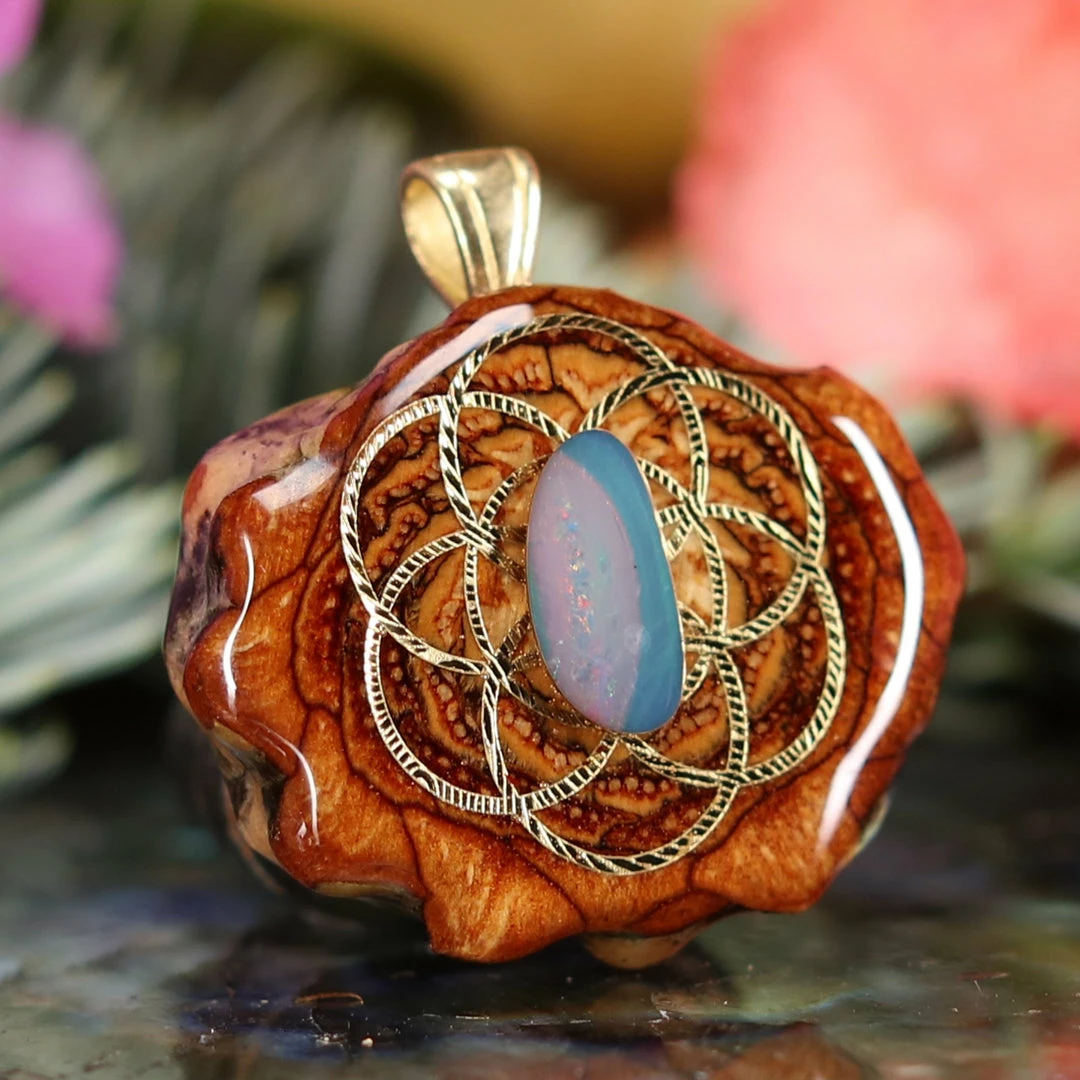 TEP Australian Blue Opal With Gold Seed Of Life 5 TEP Australian Blue Opal With Gold Seed Of Life