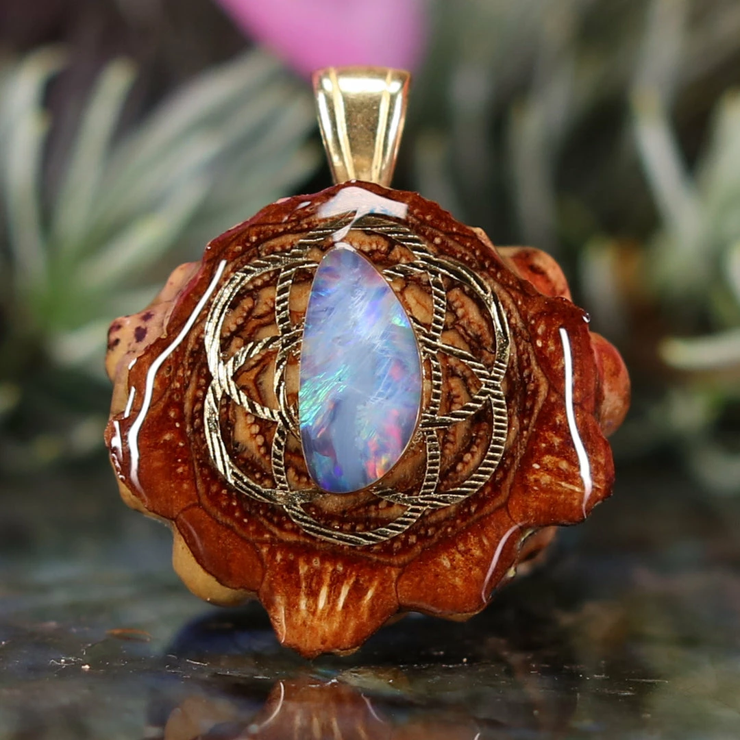 TEP Australian Blue Opal With Gold Seed Of Life Pendants 3 TEP Australian Blue Opal With Gold Seed Of Life Pendants