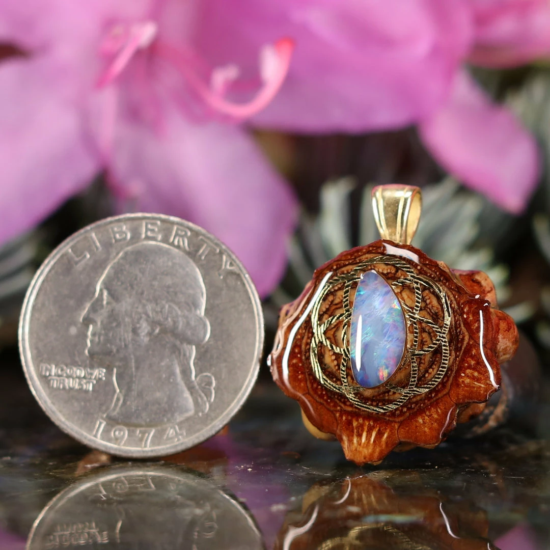 TEP Australian Blue Opal With Gold Seed Of Life Pendants 4 TEP Australian Blue Opal With Gold Seed Of Life Pendants