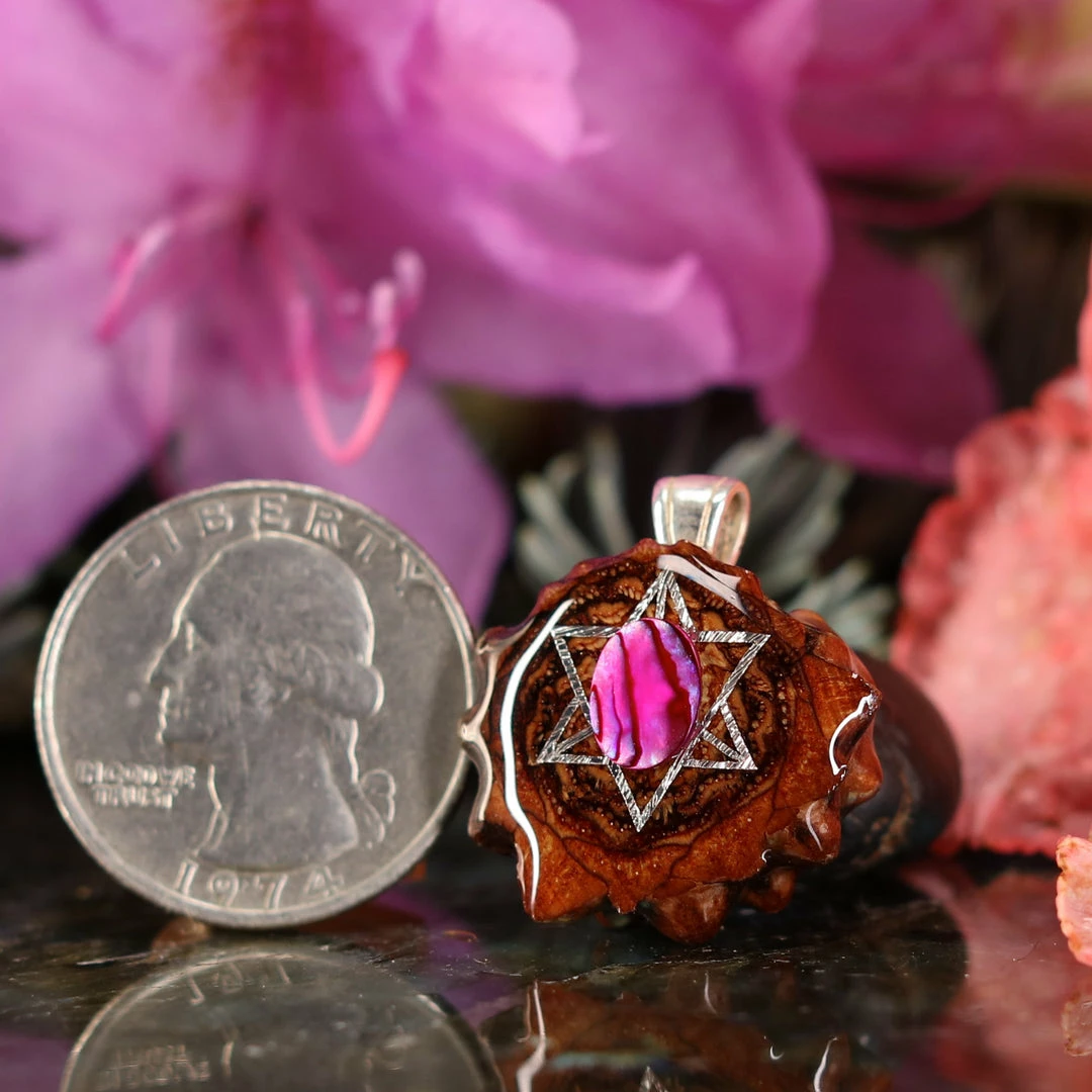 TEP Pink Paua Shell With Silver Merkaba Pendants 4 TEP Pink Paua Shell With Silver Merkaba Pendants