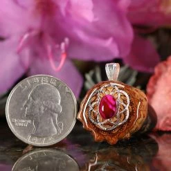 TEP Pink Paua Shell With Silver Seed Of Life Pendants