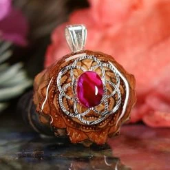 TEP Pink Paua Shell With Silver Seed Of Life Pendants