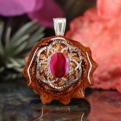 TEP Pink Paua Shell With Silver Seed Of Life