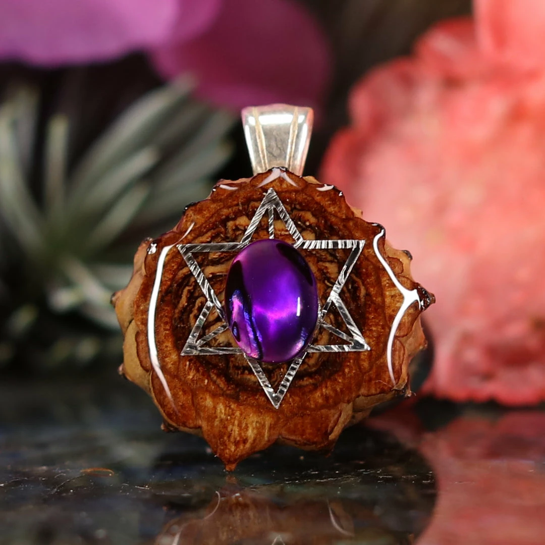 TEP Purple Paua Shell With Silver Merkaba 3 TEP Purple Paua Shell With Silver Merkaba