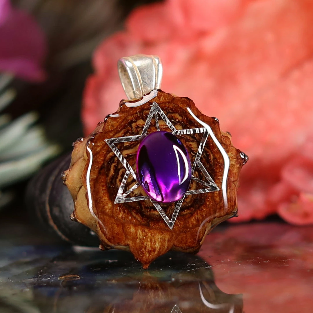 TEP Purple Paua Shell With Silver Merkaba 5 TEP Purple Paua Shell With Silver Merkaba