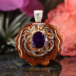 TEP Purple Paua Shell With Silver Seed Of Life