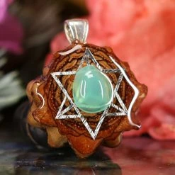 TEP Pendants Chrysoprase With Silver Merkaba