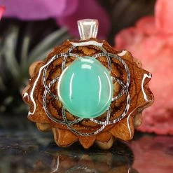TEP Pendants Chrysoprase With Silver Seed Of Life