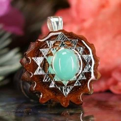 TEP Pendants Chrysoprase With Silver 64 Star Tetrahedron