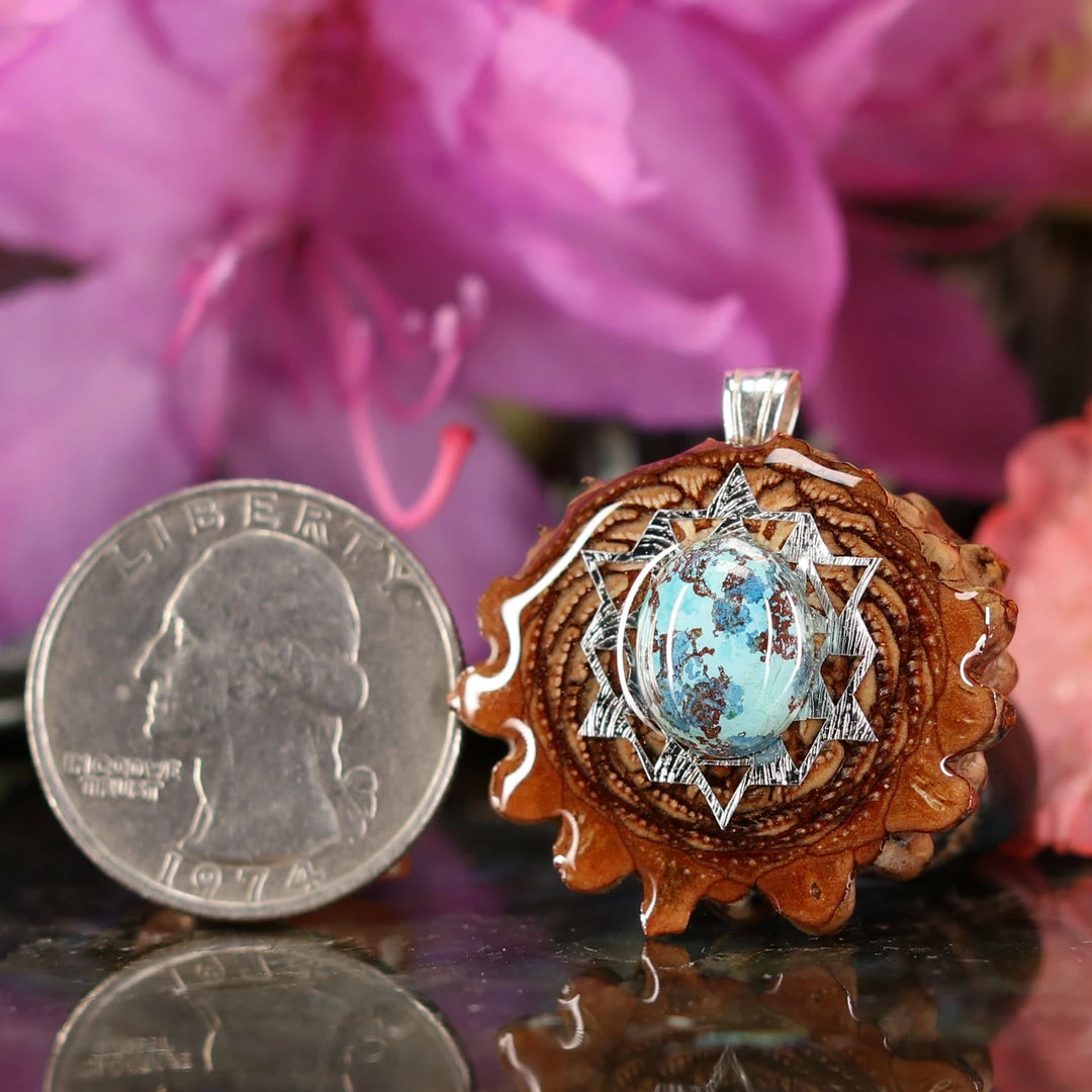 TEP Shattuckite With Silver 64 Star Tetrahedron Pendants 4 TEP Shattuckite With Silver 64 Star Tetrahedron Pendants