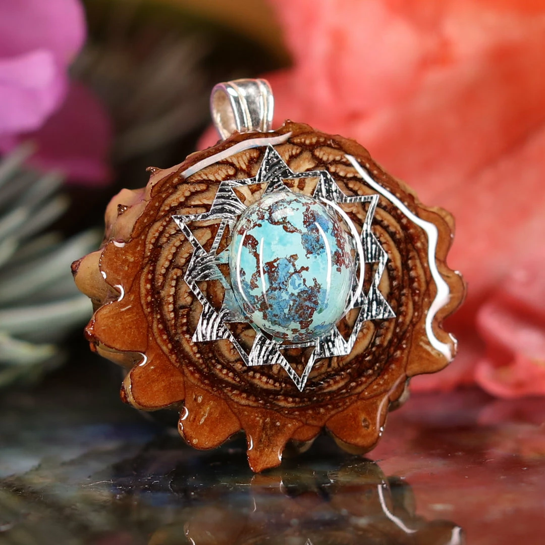 TEP Shattuckite With Silver 64 Star Tetrahedron Pendants 5 TEP Shattuckite With Silver 64 Star Tetrahedron Pendants