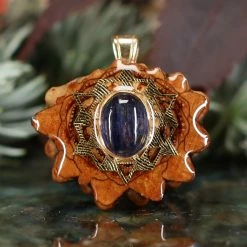 TEP Pendants Blue Kyanite With Gold 64 Star Tetrahedron