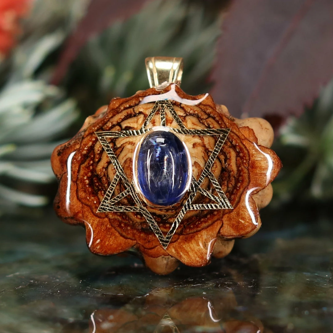 TEP Pendants Blue Kyanite With Gold Merkaba 3 TEP Pendants Blue Kyanite With Gold Merkaba