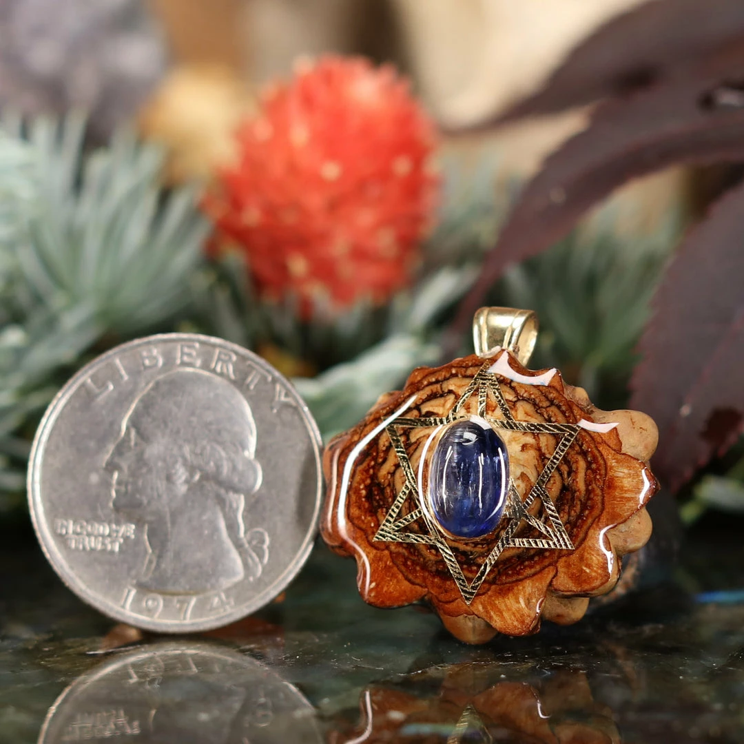 TEP Pendants Blue Kyanite With Gold Merkaba 4 TEP Pendants Blue Kyanite With Gold Merkaba