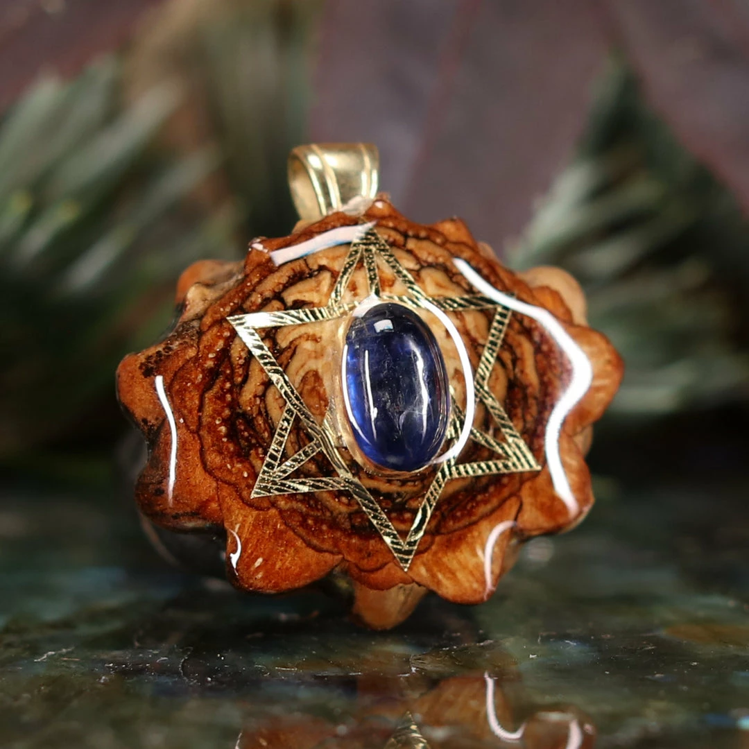 TEP Pendants Blue Kyanite With Gold Merkaba 5 TEP Pendants Blue Kyanite With Gold Merkaba