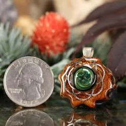 TEP Pendants Green Fume Implosion Glass With Silver Seed Of Life
