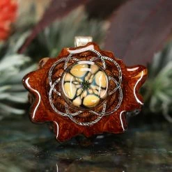 TEP Pendants Pink Phoenix Orchid Glass With Silver Seed Of Life