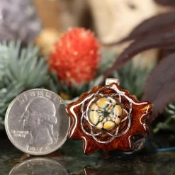 TEP Pendants Pink Phoenix Orchid Glass With Silver Seed Of Life