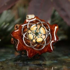 TEP Pendants Pink Phoenix Orchid Glass With Silver Seed Of Life