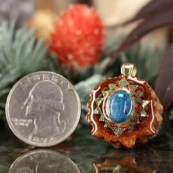 TEP Pendants Blue Apatite With Gold Sri Yantra