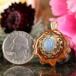 TEP Aquamarine With Gold Sri Yantra Pendants