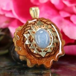TEP Aquamarine With Gold Sri Yantra Pendants
