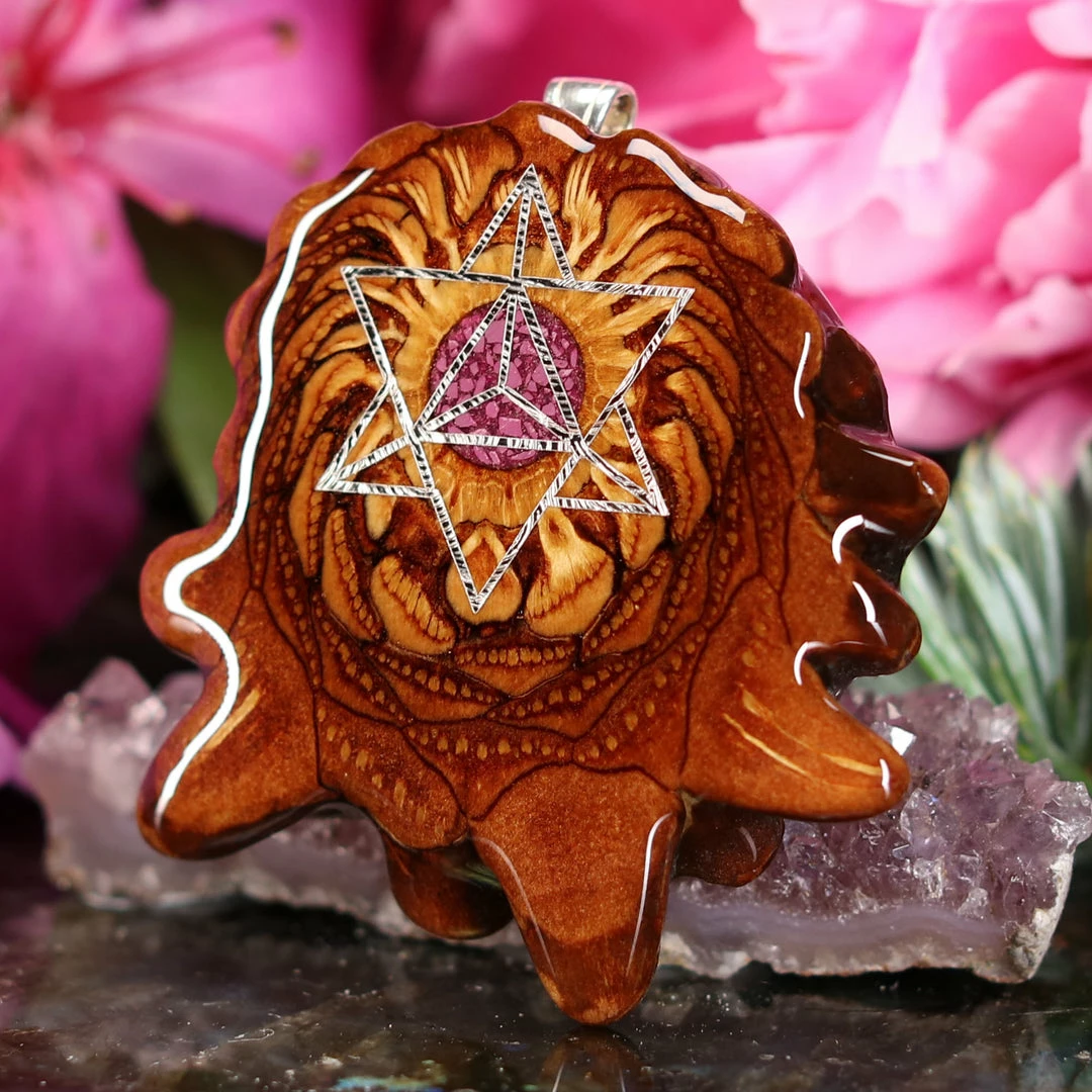 TEP Pendants Crushed Sugilite (Glows) With Silver Merkaba 4 TEP Pendants Crushed Sugilite (Glows) With Silver Merkaba