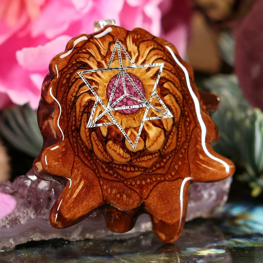 TEP Pendants Crushed Sugilite (Glows) With Silver Merkaba 5 TEP Pendants Crushed Sugilite (Glows) With Silver Merkaba