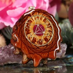 TEP Pendants Crushed Sugilite (Glows) With Gold Cube Of Metatron