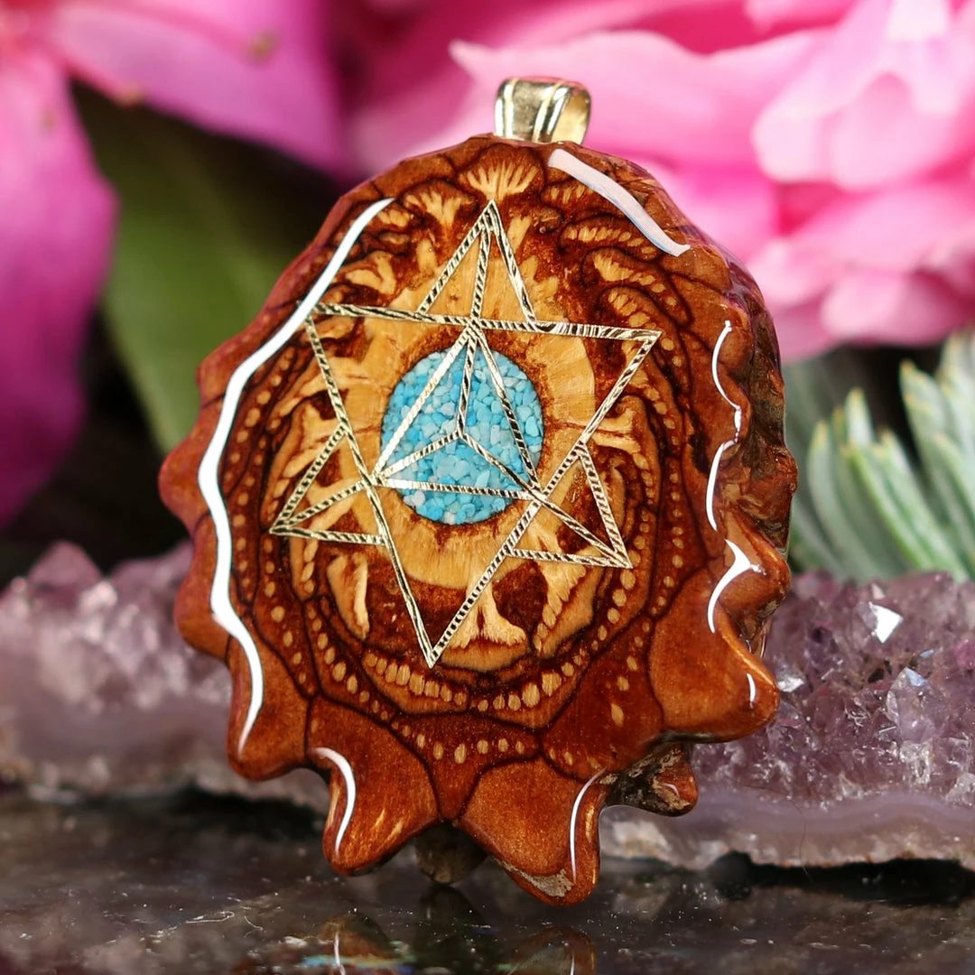TEP Crushed Turquoise (Glows) With Gold Merkaba Pendants 4 TEP Crushed Turquoise (Glows) With Gold Merkaba Pendants