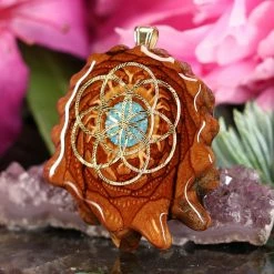 TEP Crushed Turquoise (Glows) With Gold Seed Of Life Pendants