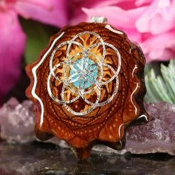 TEP Crushed Turquoise (Glows) With Silver Seed Of Life 6 TEP Crushed Turquoise (Glows) With Silver Seed Of Life