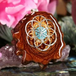 TEP Crushed Turquoise (Glows) With Silver Seed Of Life 7 TEP Crushed Turquoise (Glows) With Silver Seed Of Life