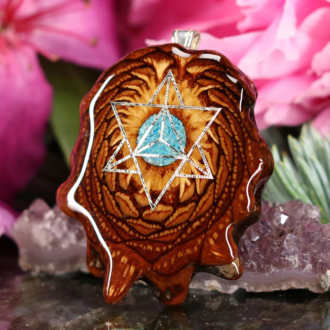 TEP Crushed Turquoise (Glows) With Silver Merkaba Pendants 4 TEP Crushed Turquoise (Glows) With Silver Merkaba Pendants