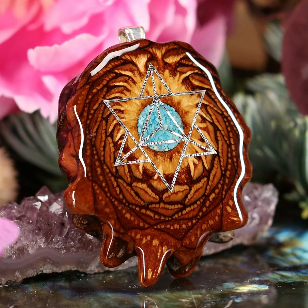 TEP Crushed Turquoise (Glows) With Silver Merkaba Pendants 5 TEP Crushed Turquoise (Glows) With Silver Merkaba Pendants