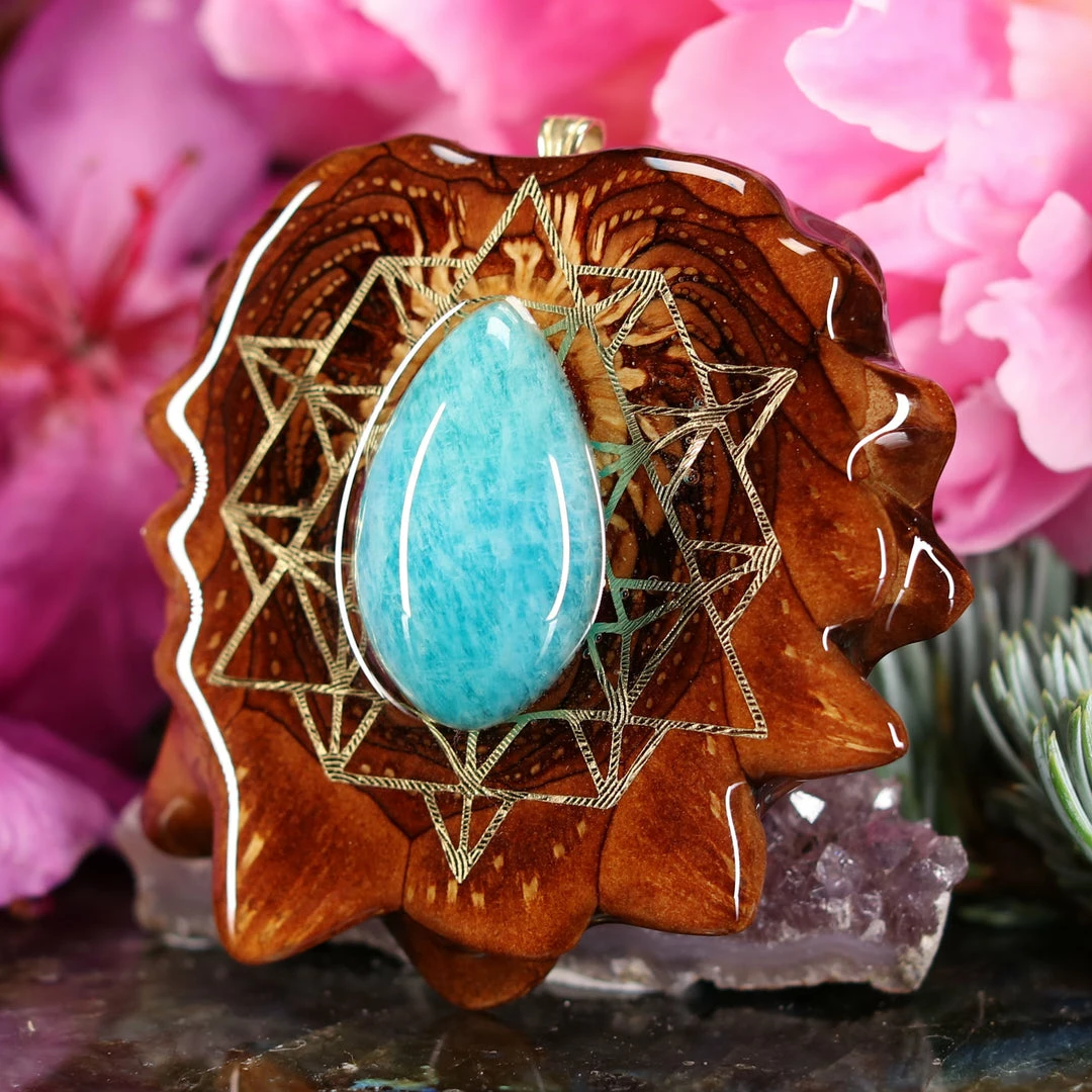 TEP Amazonite With Gold 64 Star Tetrahedron Pendants 4 TEP Amazonite With Gold 64 Star Tetrahedron Pendants