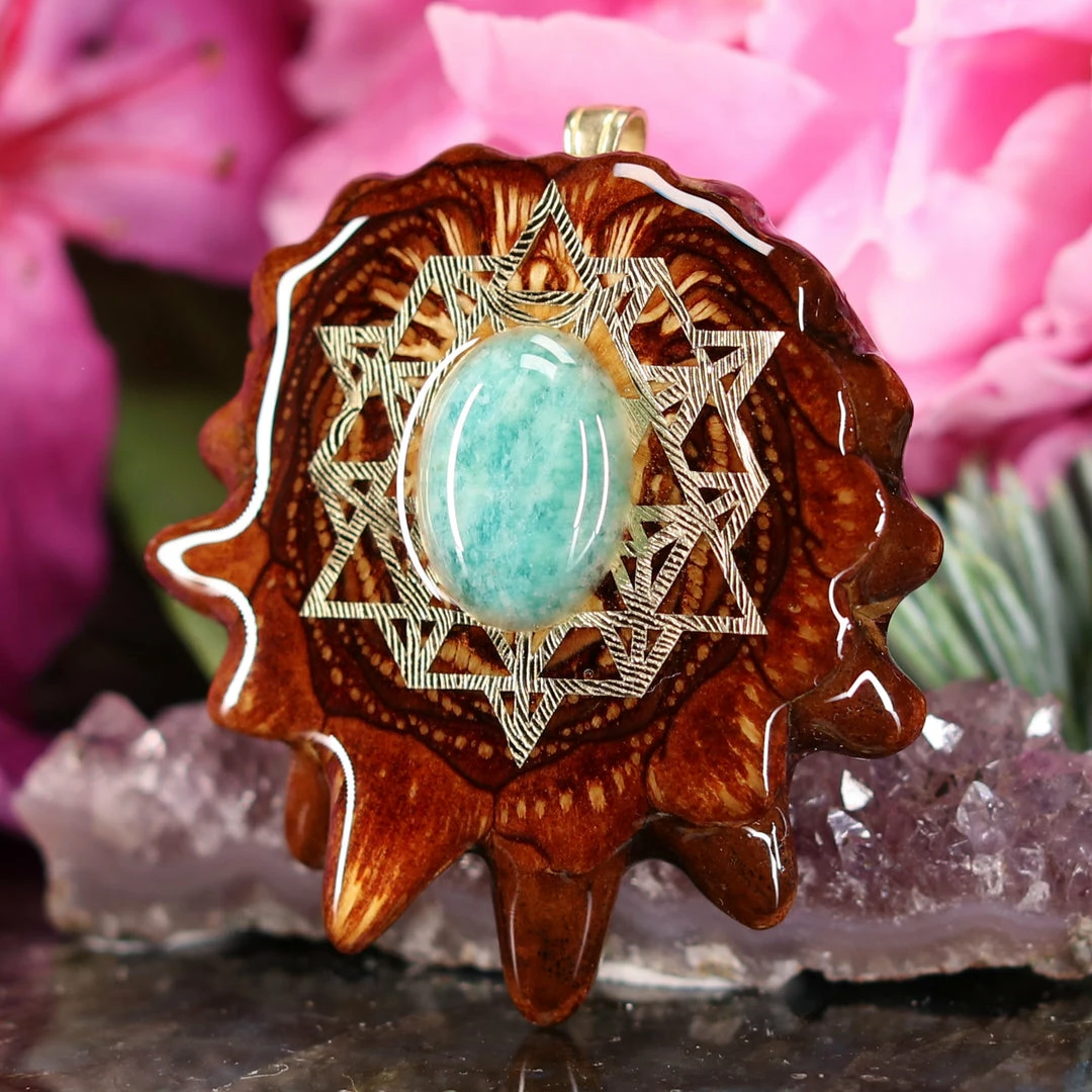 TEP Amazonite With Gold 64 Star Tetrahedron Pendants 4 TEP Amazonite With Gold 64 Star Tetrahedron Pendants