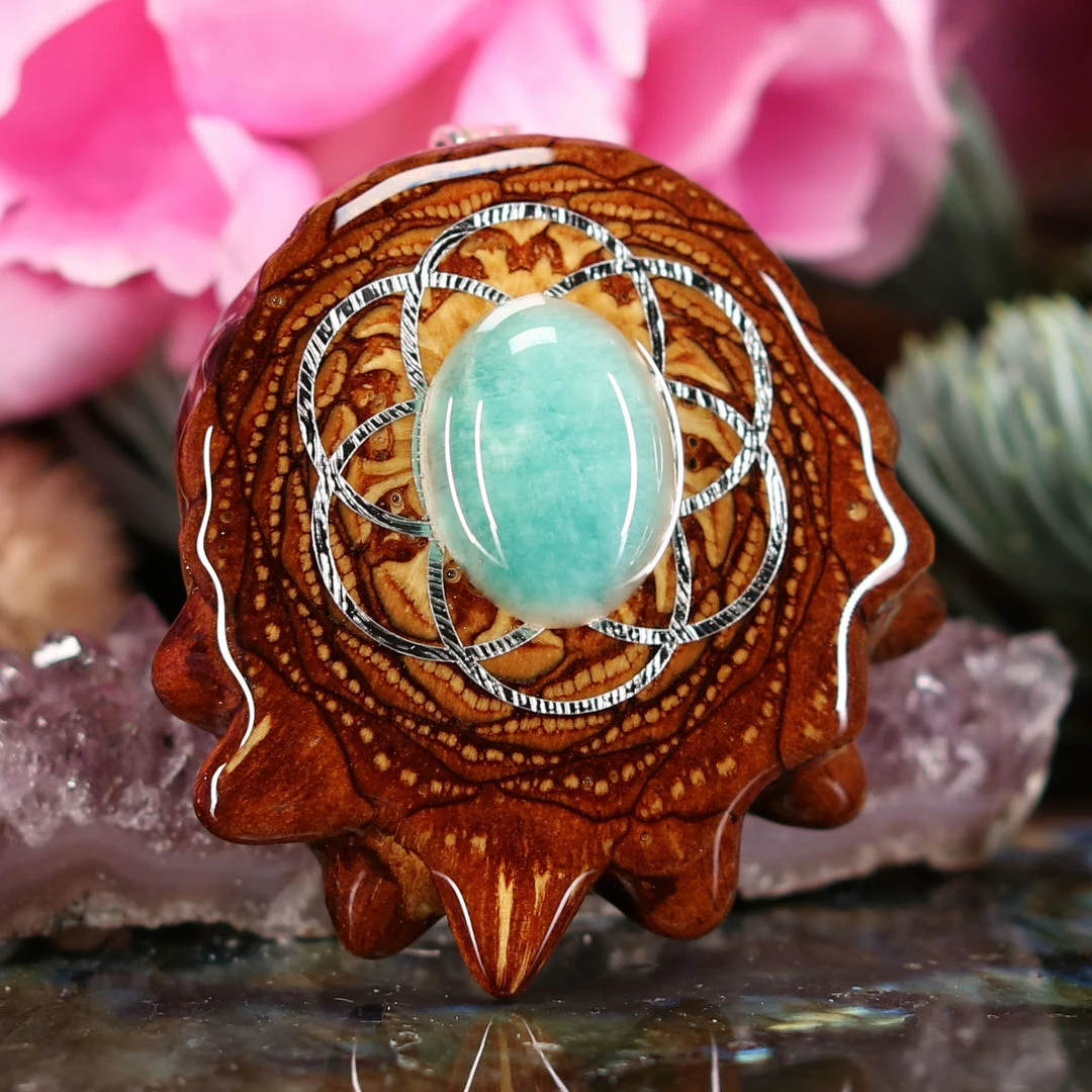 TEP Amazonite With Silver Seed Of Life Pendants 5 TEP Amazonite With Silver Seed Of Life Pendants